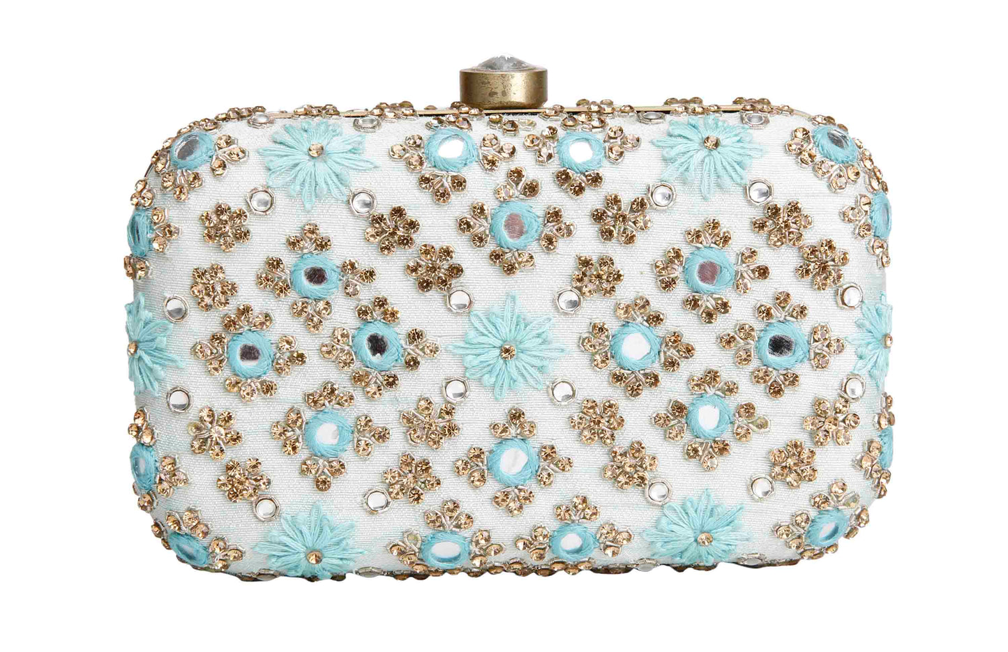 Ice blue mirrorwork clutch