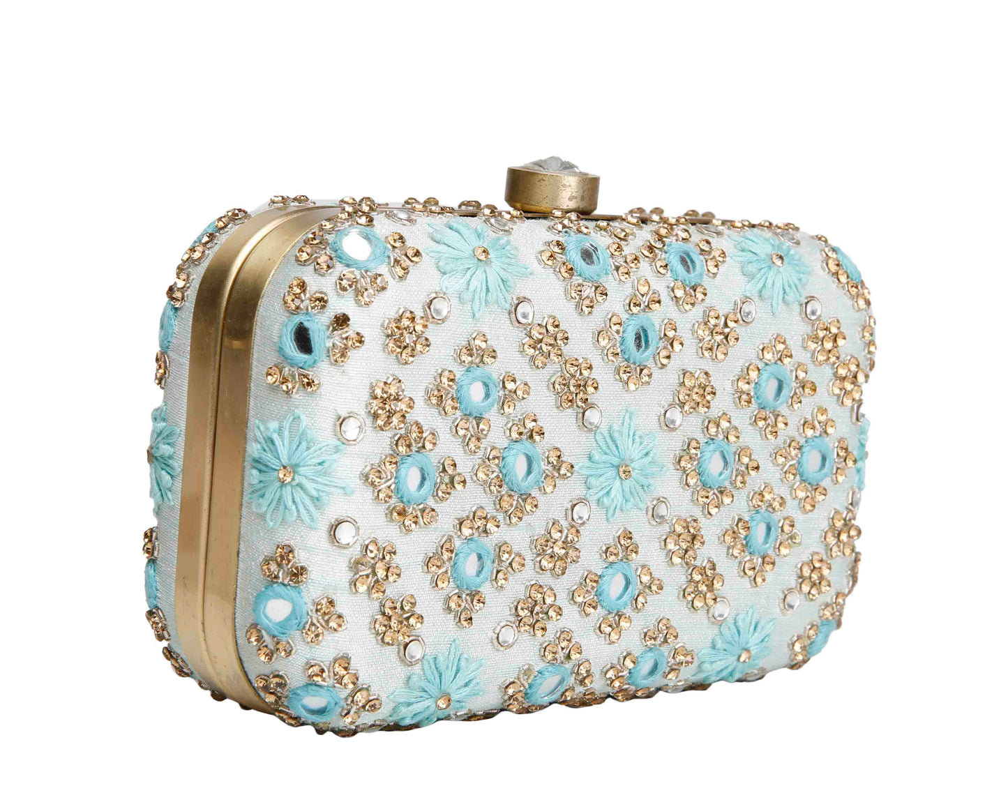 Ice blue mirrorwork clutch