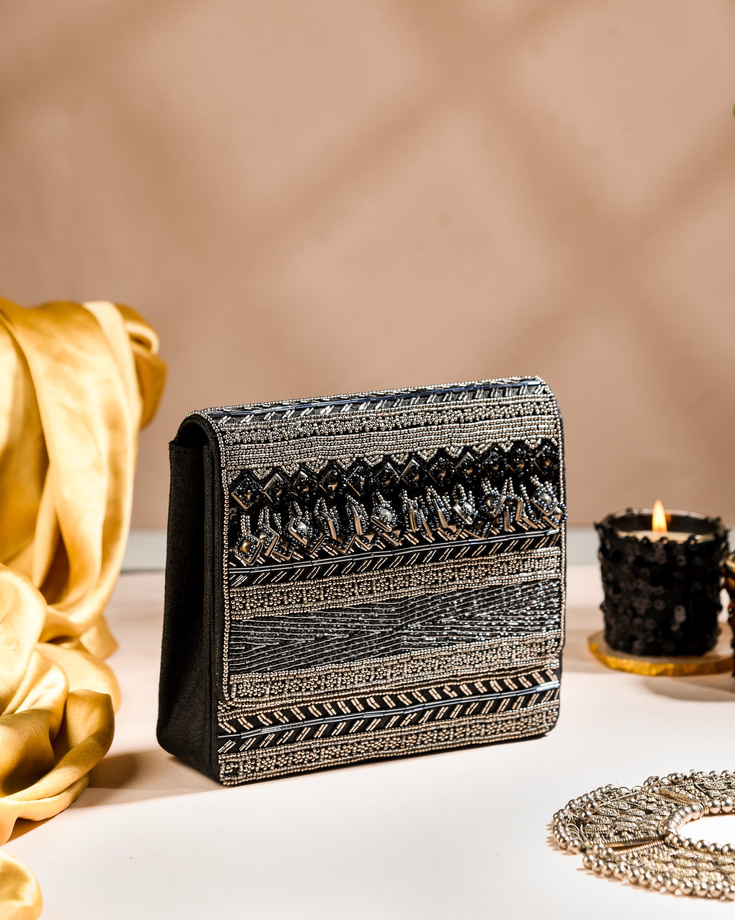 Black silver party clutch