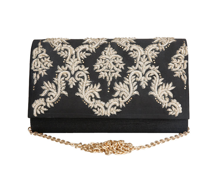 Black zardosi clutch