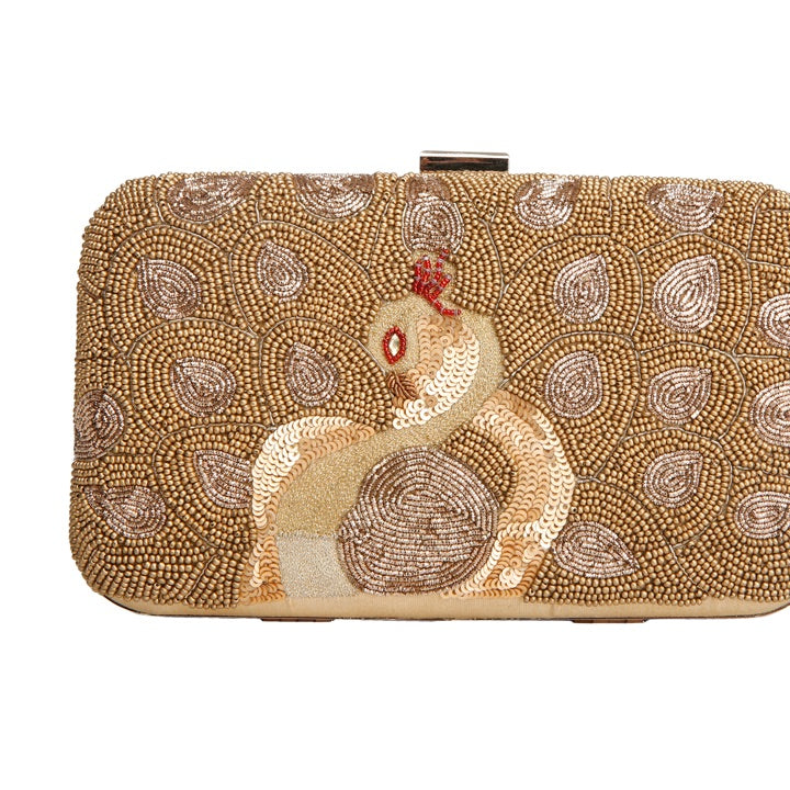Beaded peacock clutch