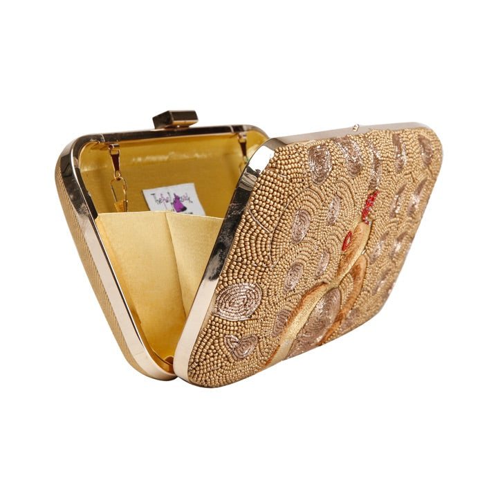 Beaded peacock clutch