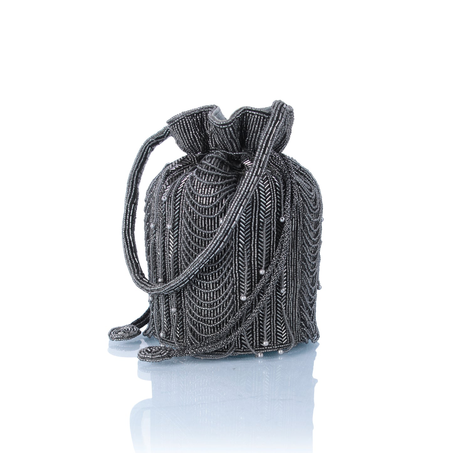 Grey beaded mini potli bag
