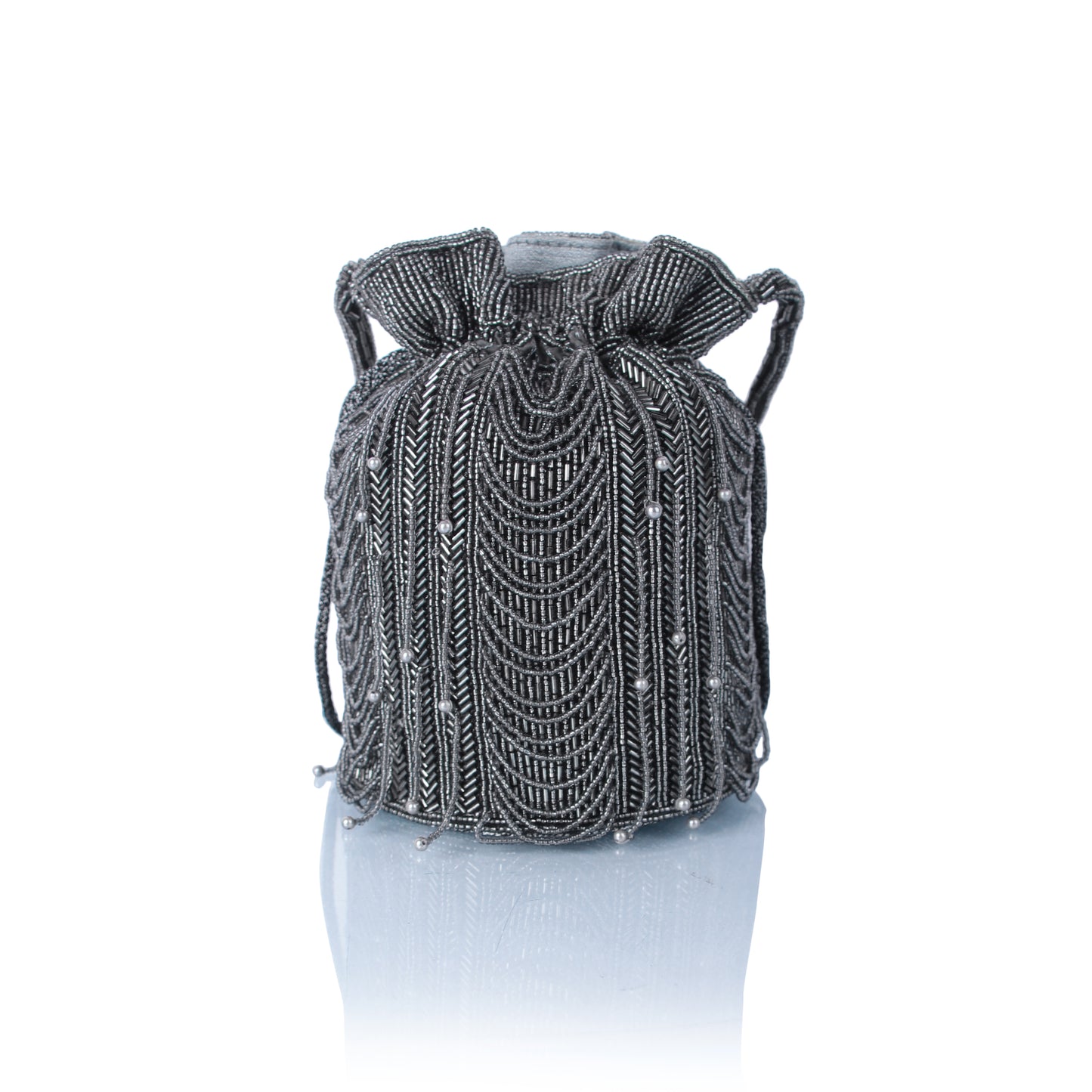 Grey beaded mini potli bag