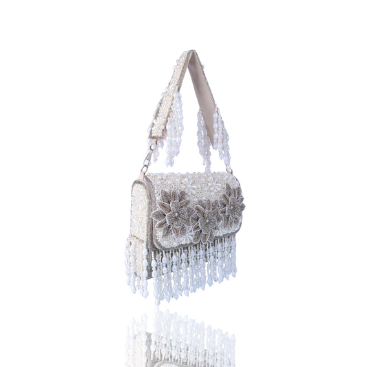 Silver pearl tassel bag