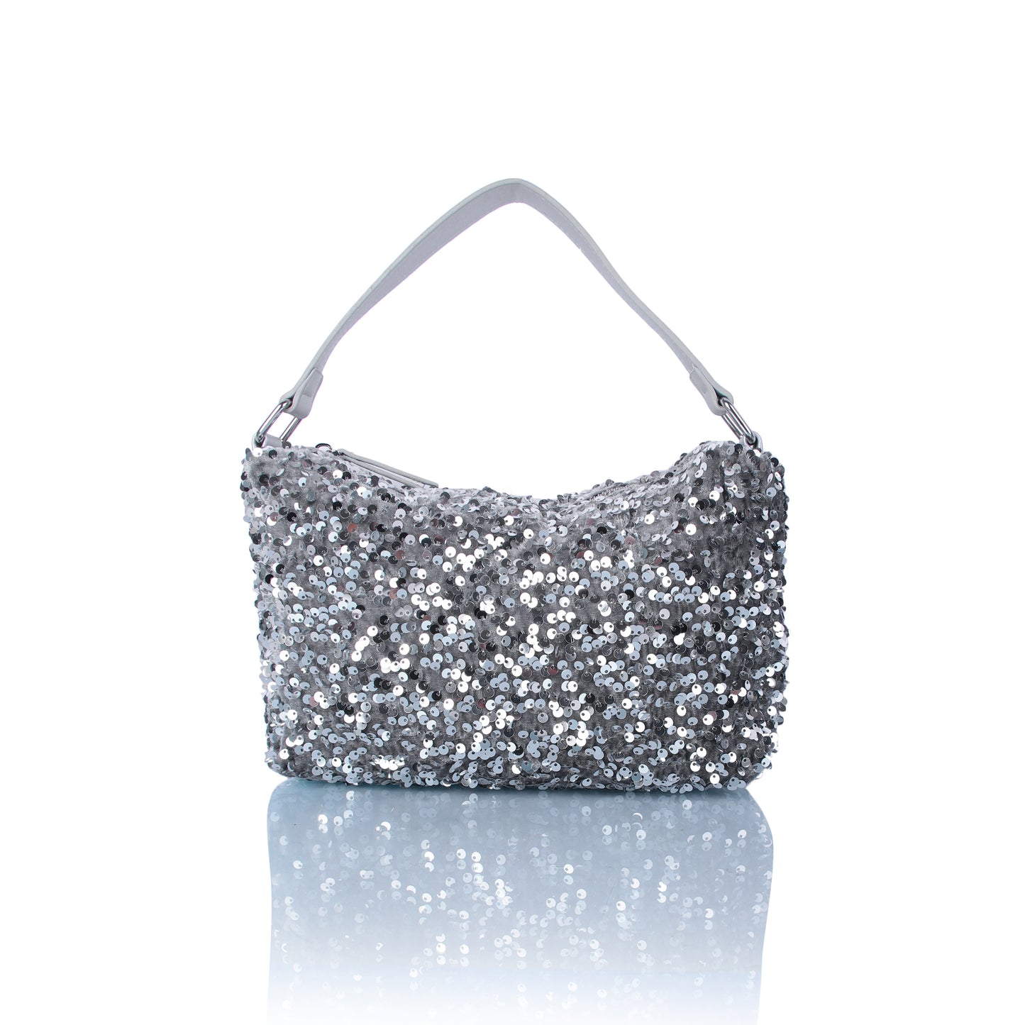 Silver sequin messenger bag