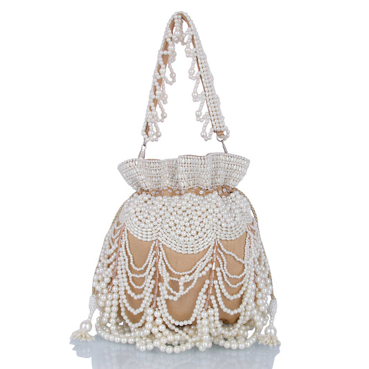 Pearl on gold potli bag