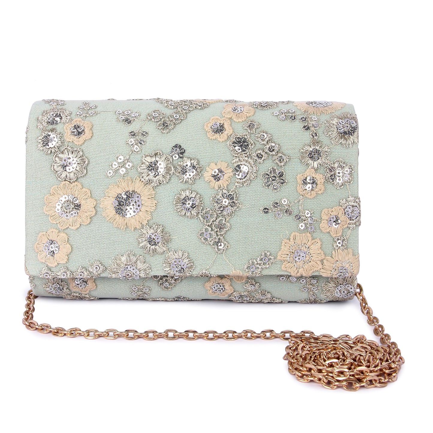 Mint green floral clutch