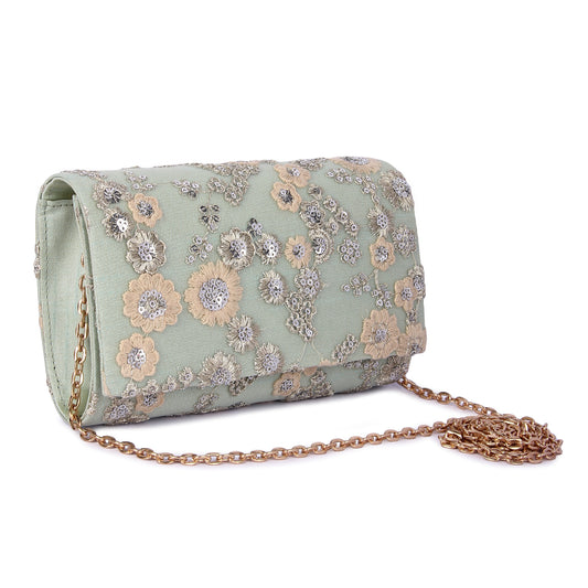 Mint green floral clutch