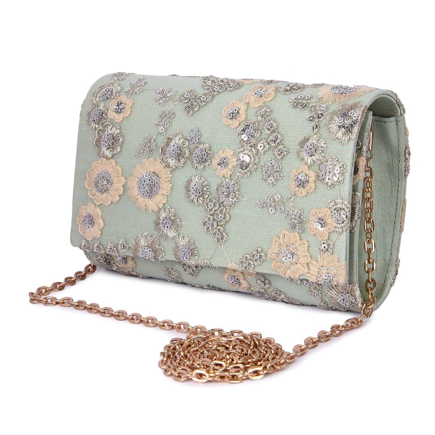 Mint green floral clutch