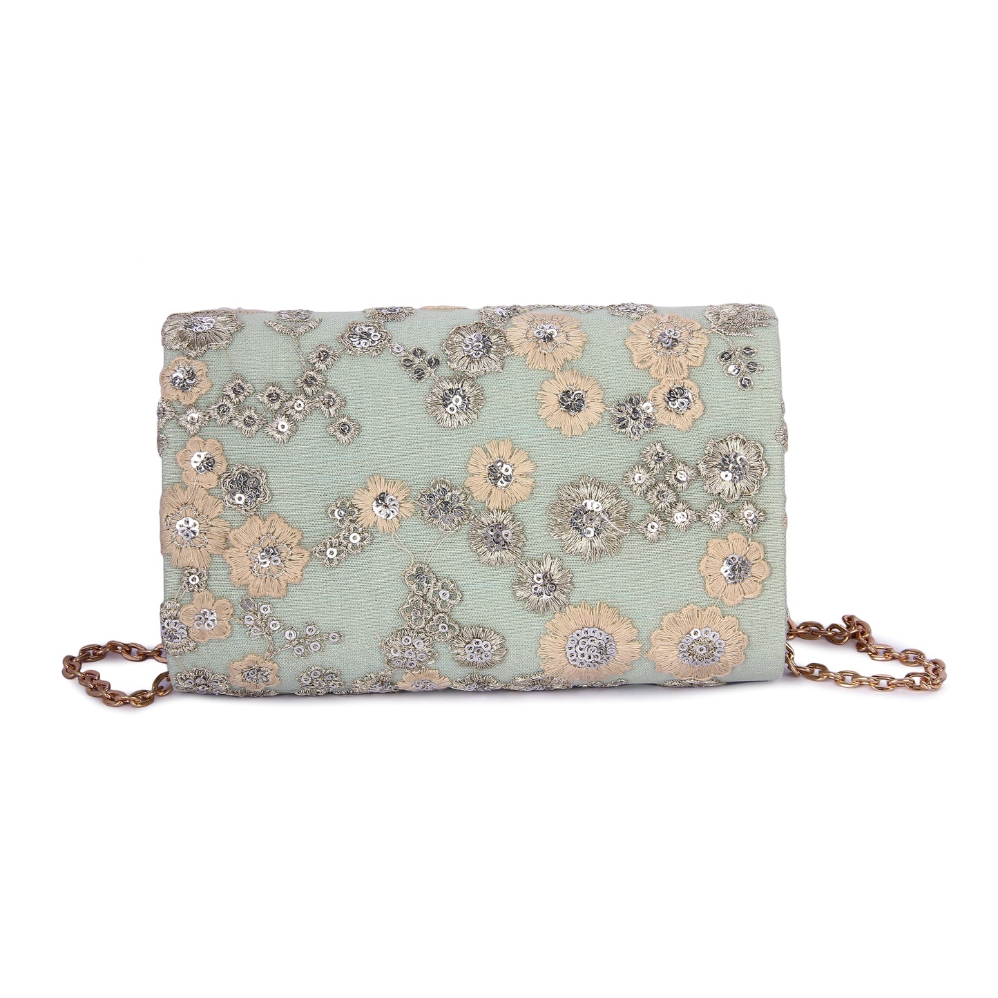 Mint green floral clutch