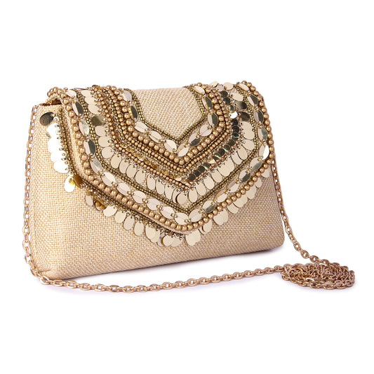 Boho gold beige clutch