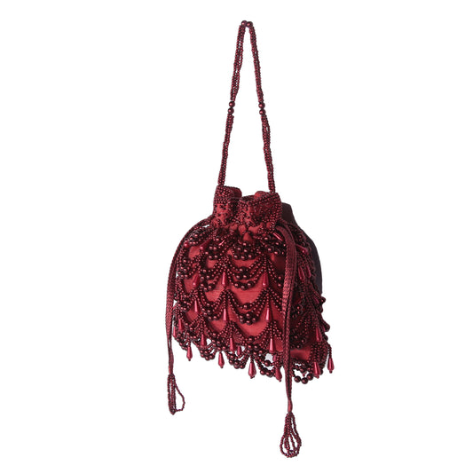 Maroon pearl potli bag