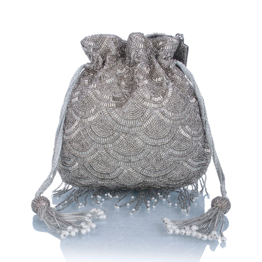Silver scallop potli bag