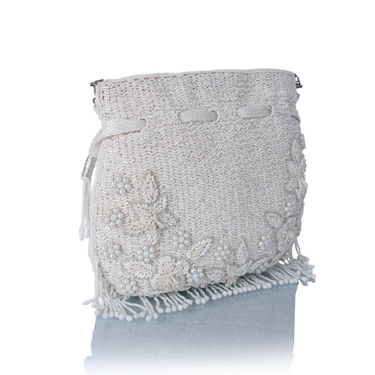 White bead potli bag