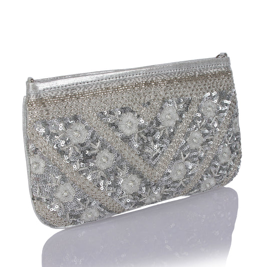 Celeste Silver clutch
