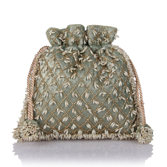 Sage pearl potli bag