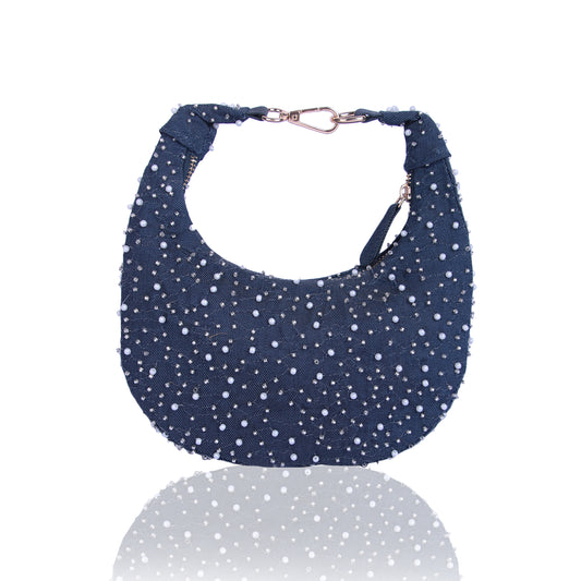 Bubbly blue denim moon bag