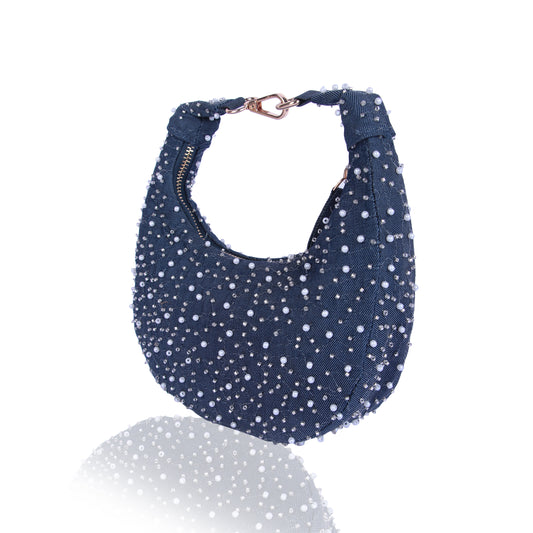 Bubbly blue denim moon bag