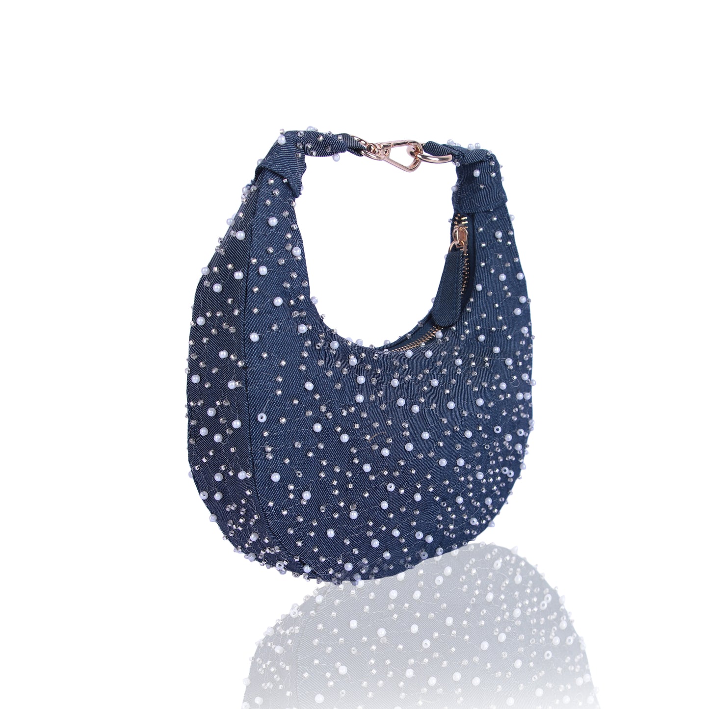 Bubbly blue denim moon bag