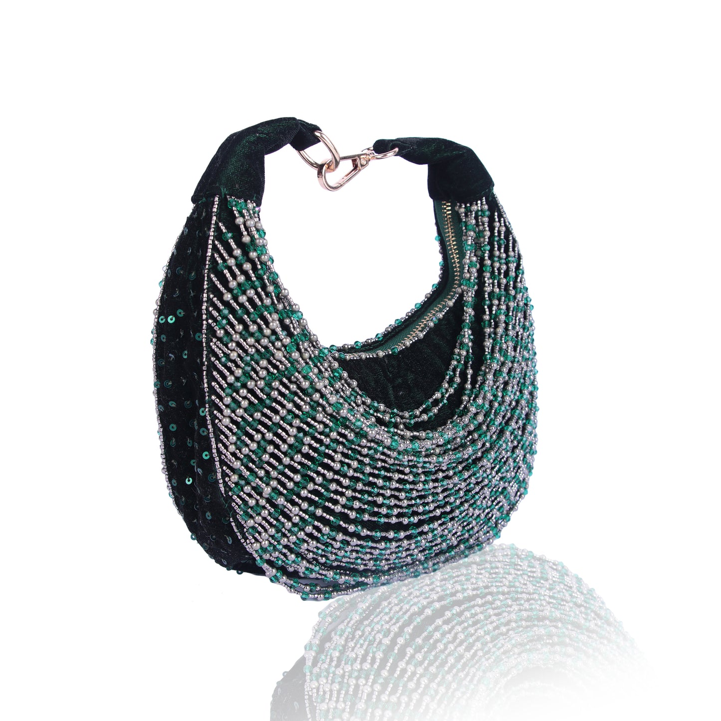 Green beaded moon bag
