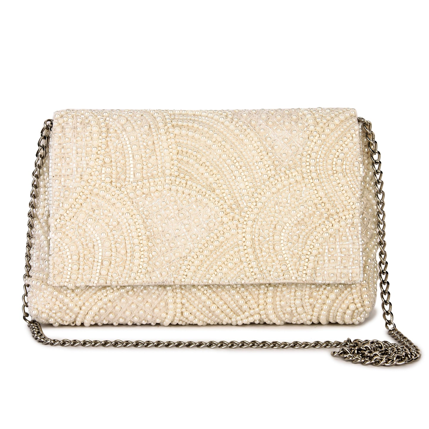 Tessellation white pearl clutch