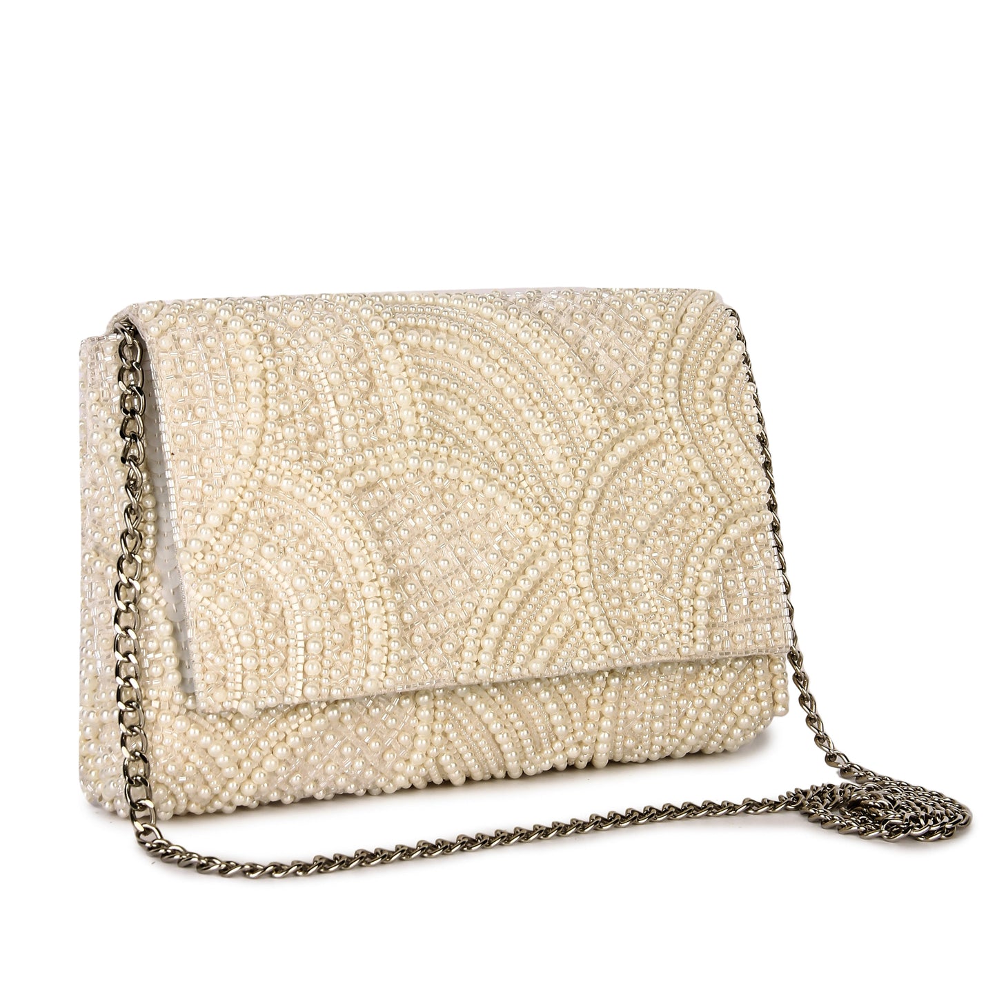 Tessellation white pearl clutch