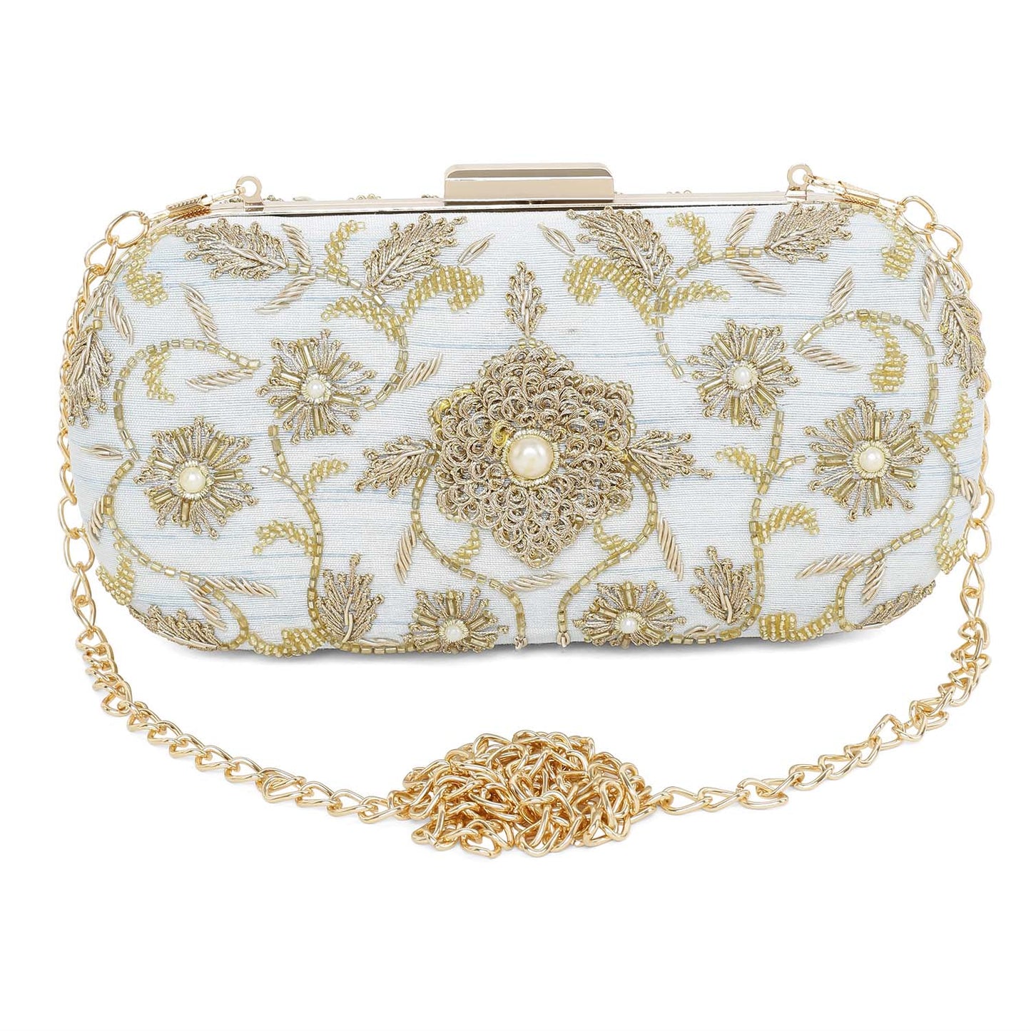Ice blue flower clutch