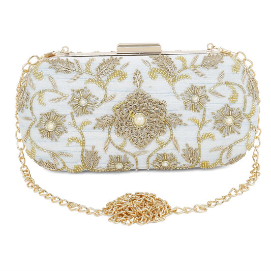 Ice blue flower clutch