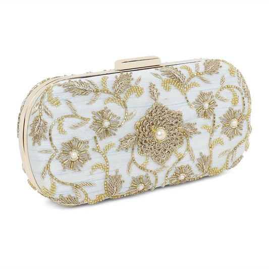 Ice blue flower clutch