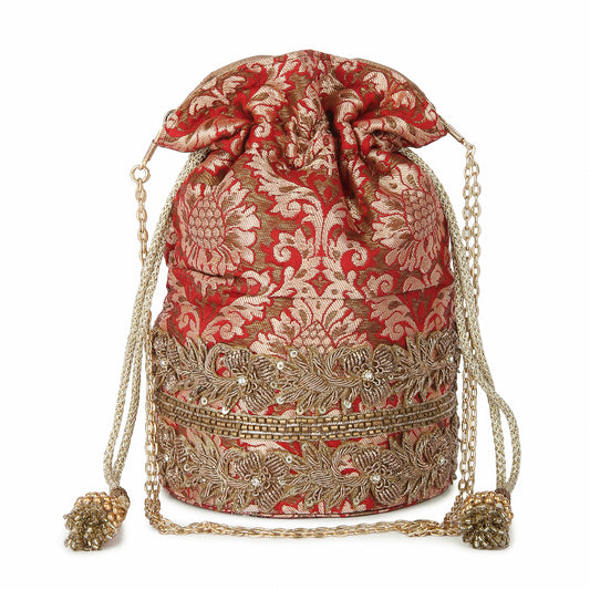 Red brocade potli