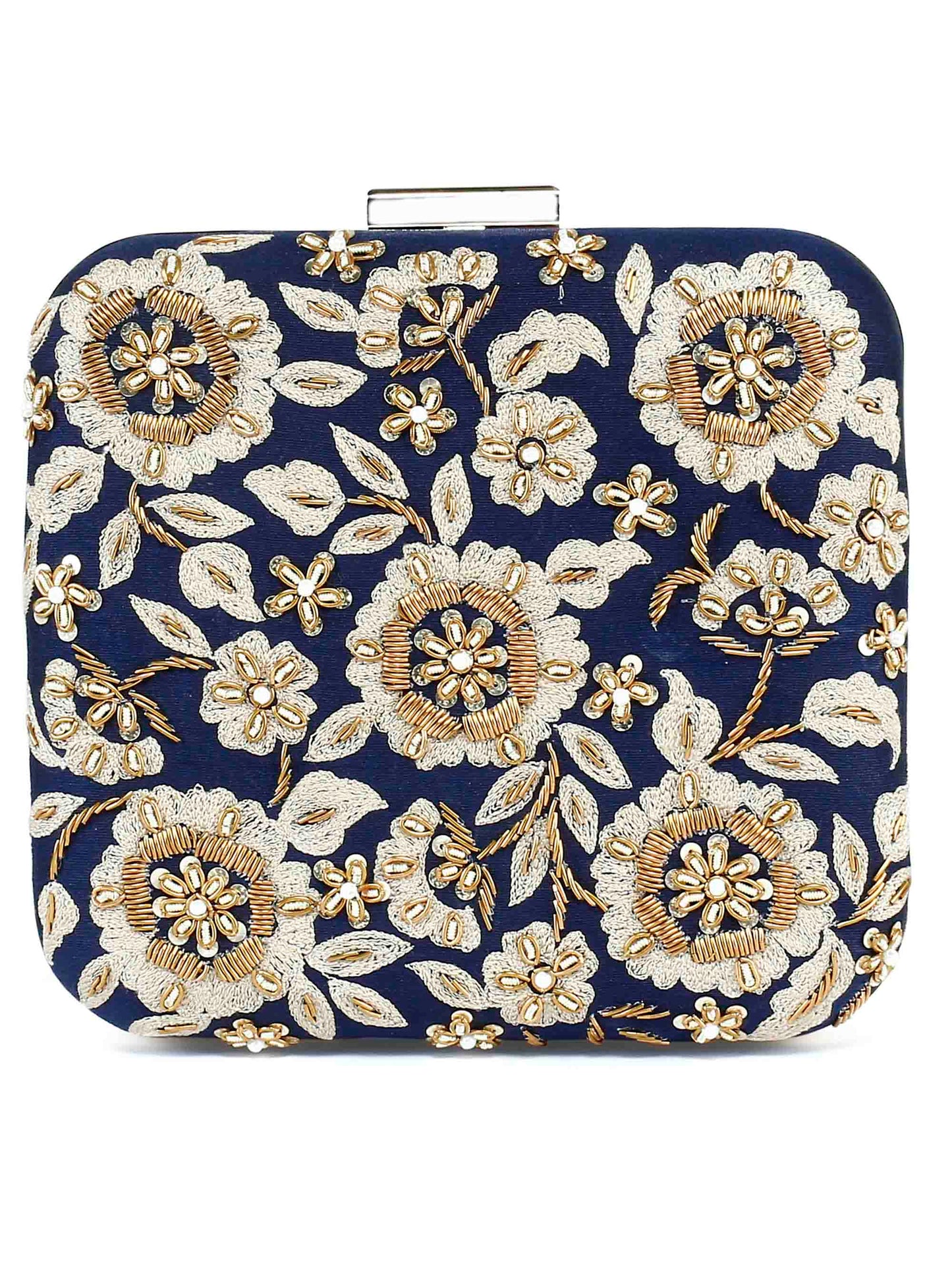 Navy floral zardosi clutch