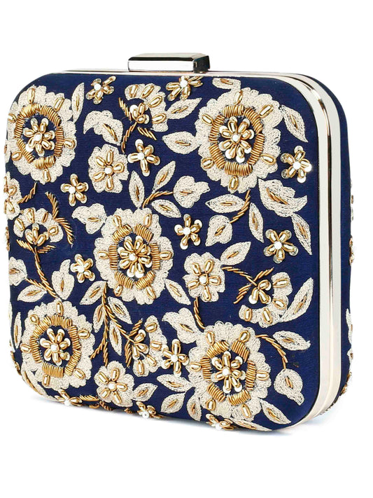 Navy floral zardosi clutch