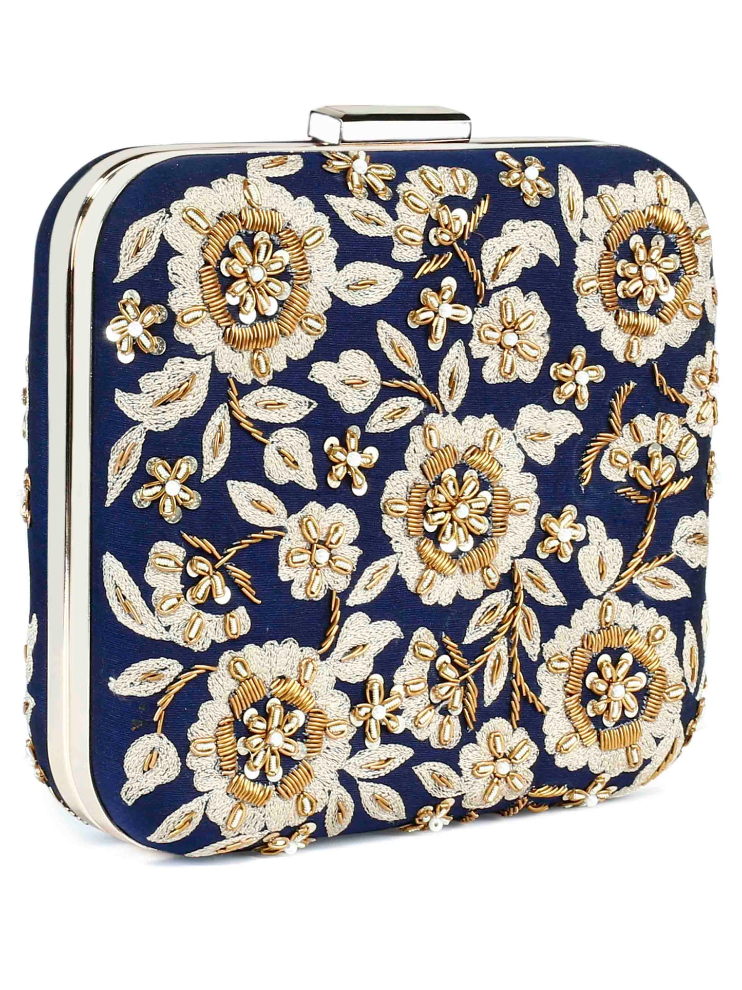 Navy floral zardosi clutch