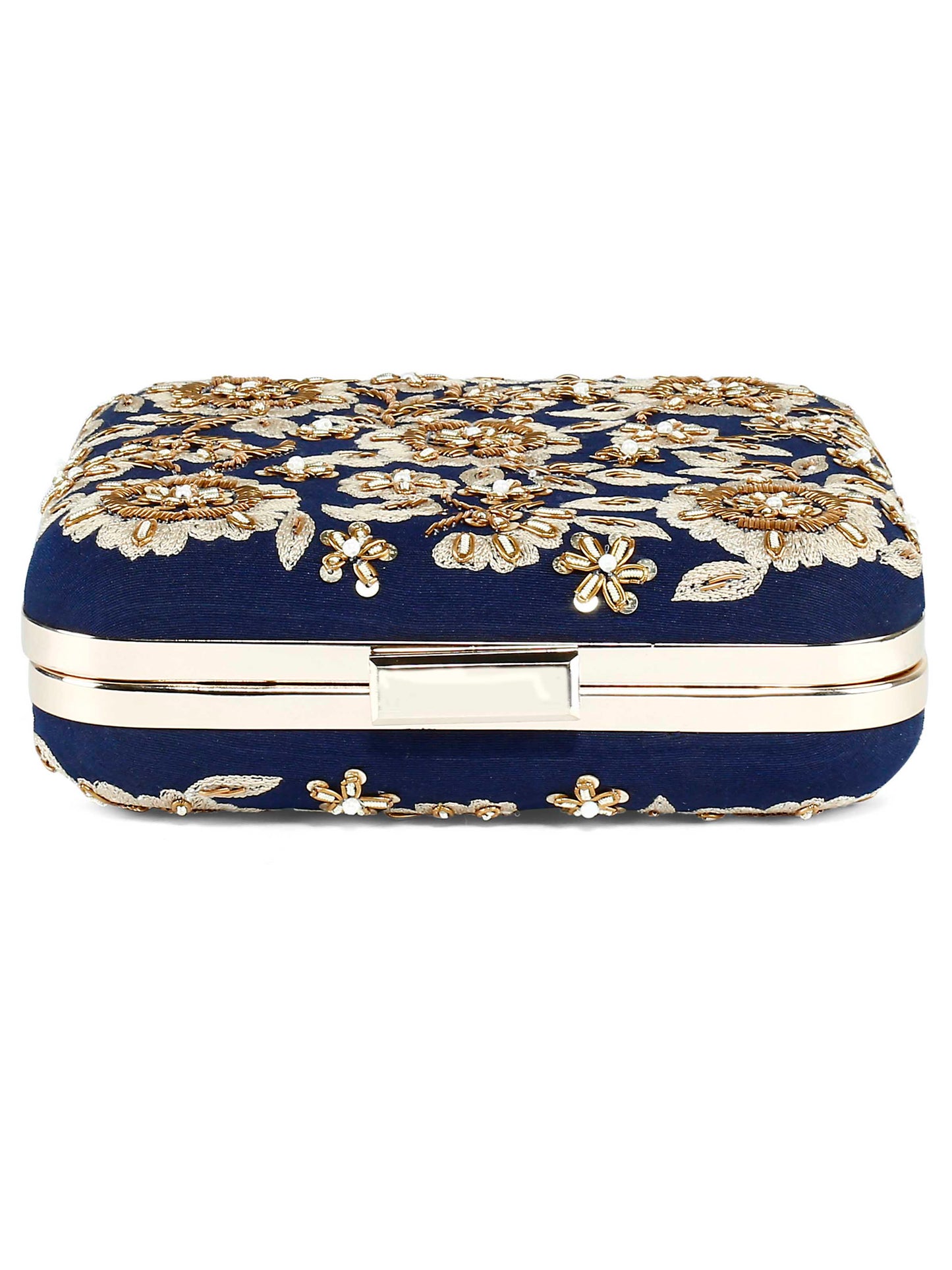 Navy floral zardosi clutch