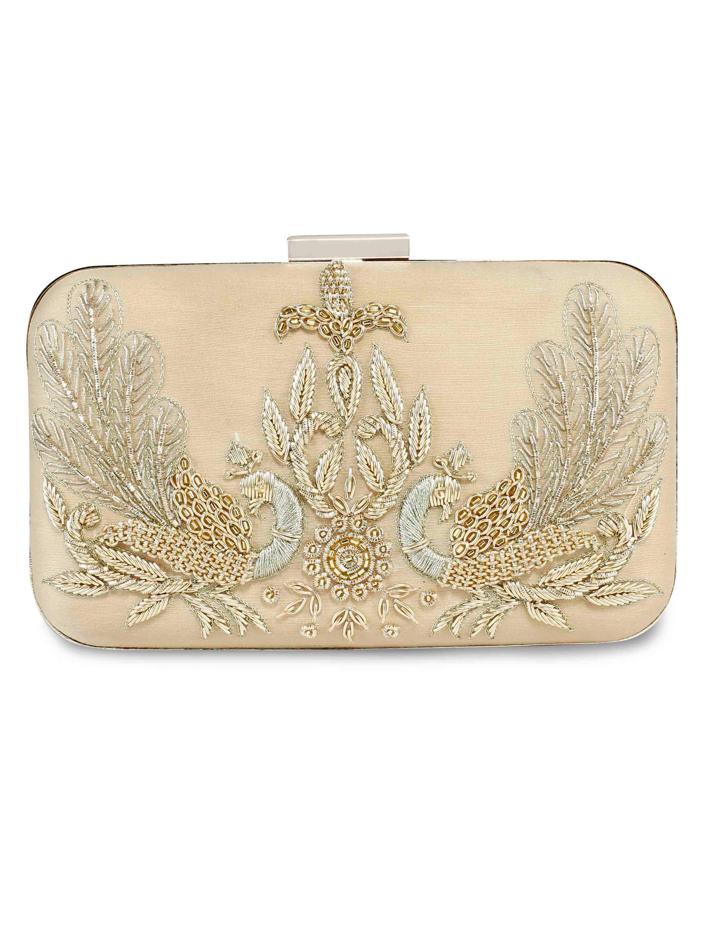 Golden peacock clutch