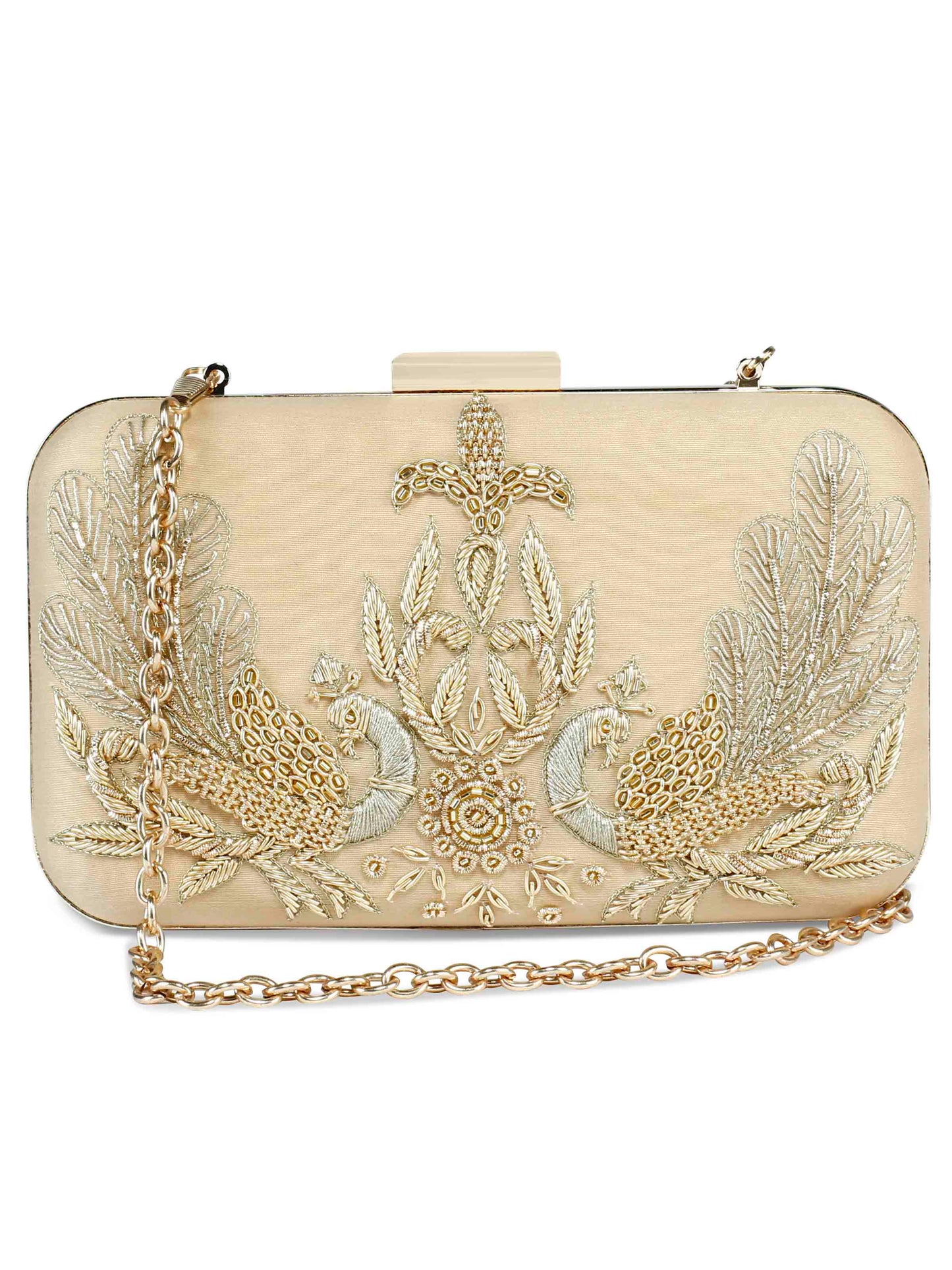 Golden peacock clutch