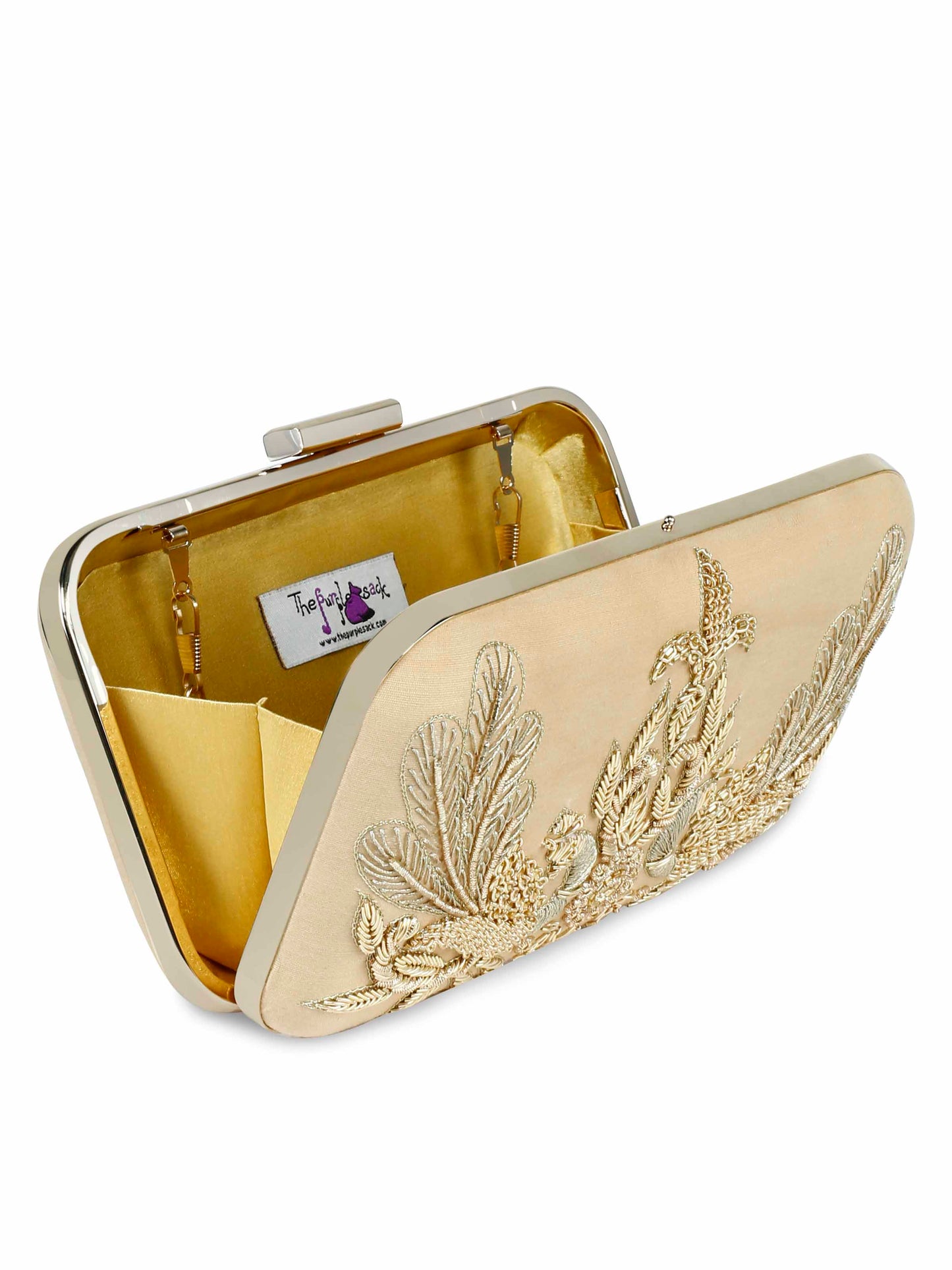 Golden peacock clutch