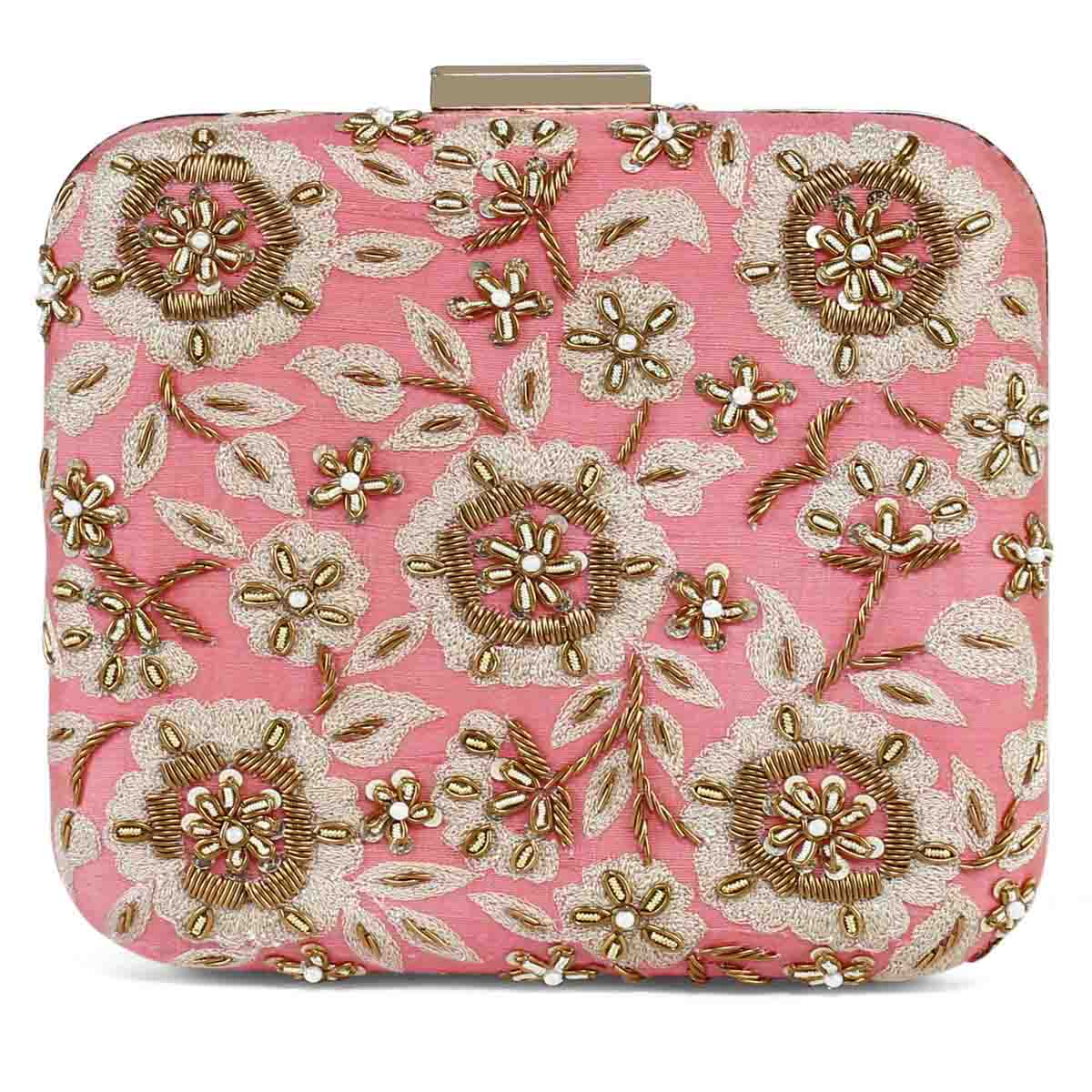 Coral zardosi clutch