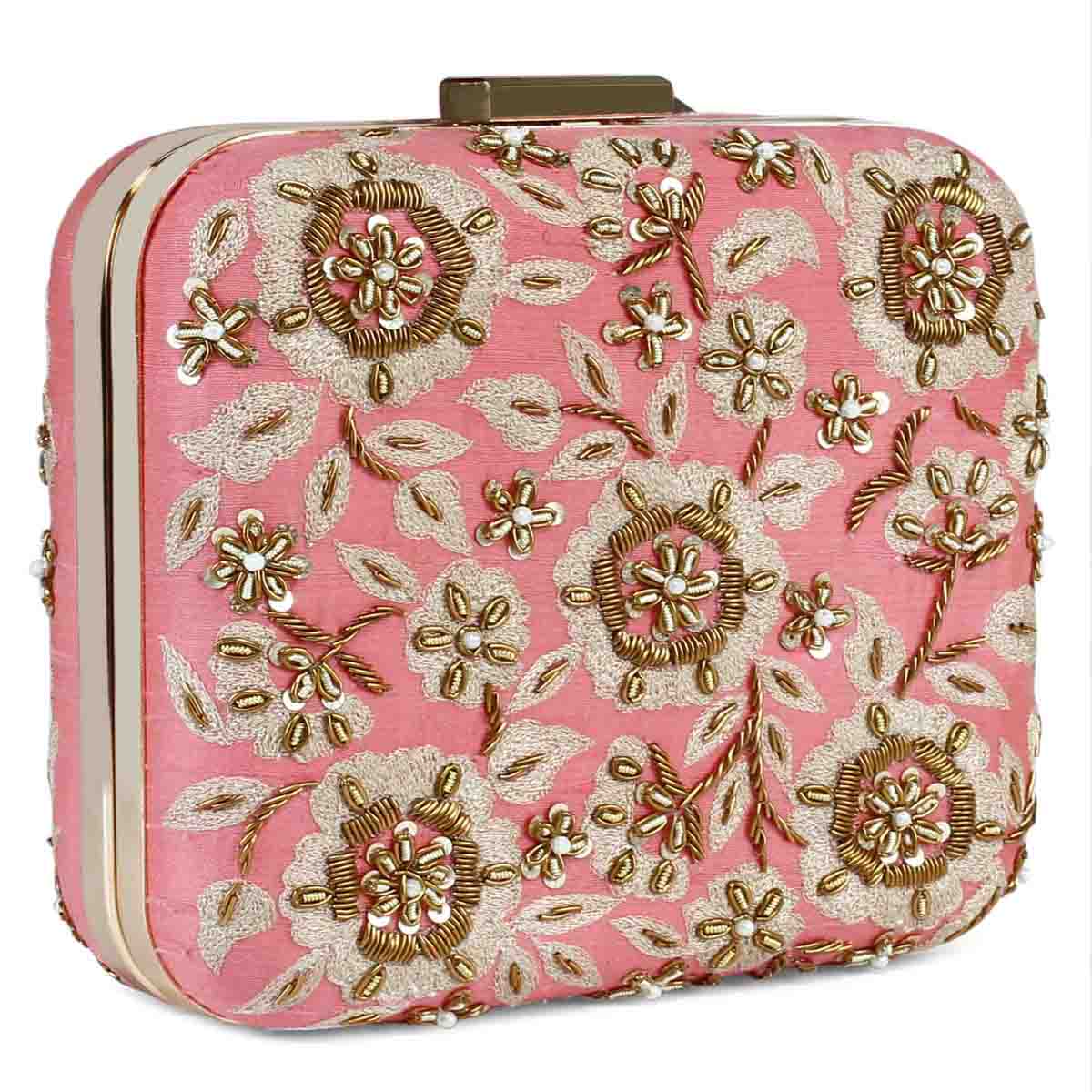 Coral zardosi clutch