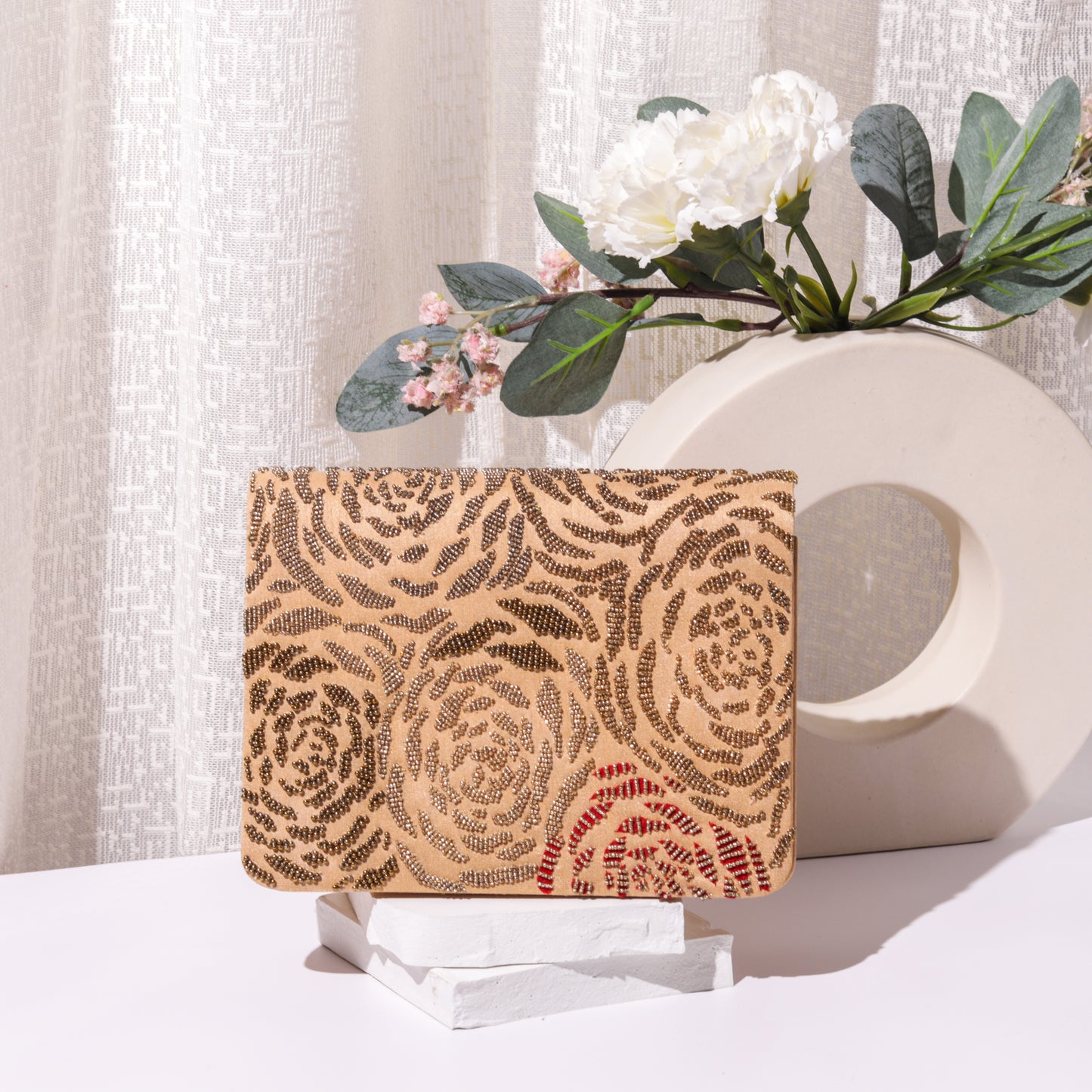 Rose subtle bead clutch