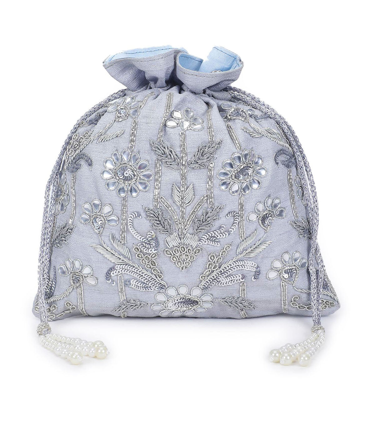Silver zardosi potli