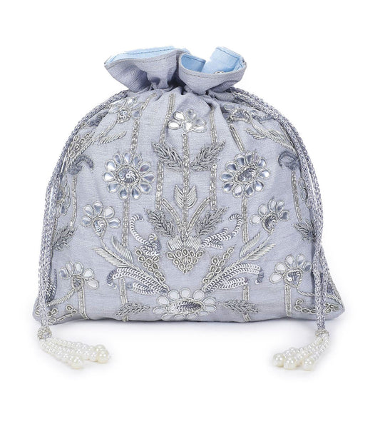 Silver zardosi potli