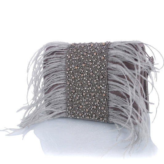 Grey feather clutch bag