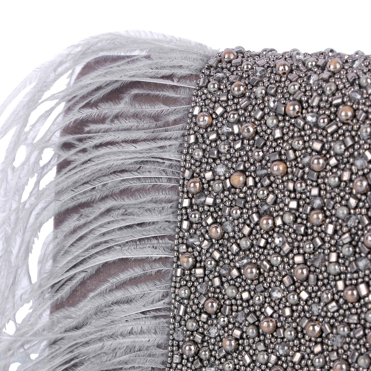 Grey feather clutch bag