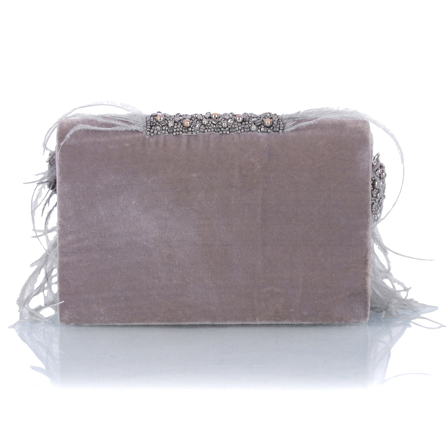 Grey feather clutch bag