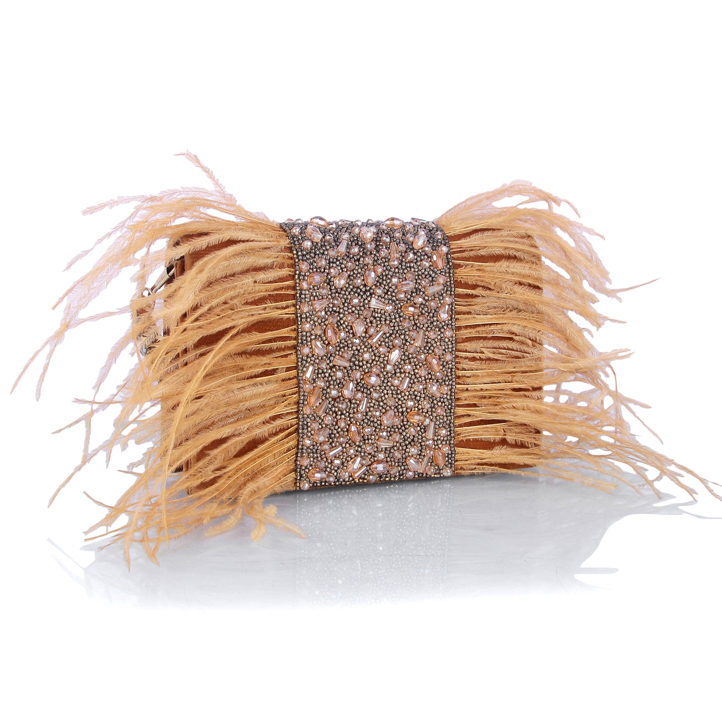 Gold feather clutch