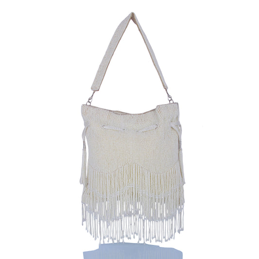 White Tassle potli bag