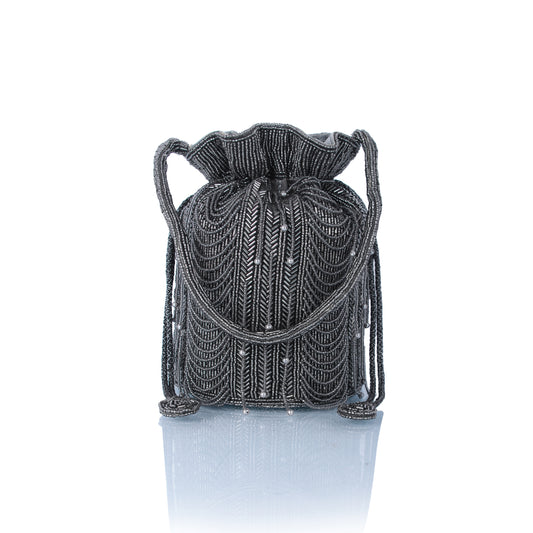 Grey beaded mini potli bag