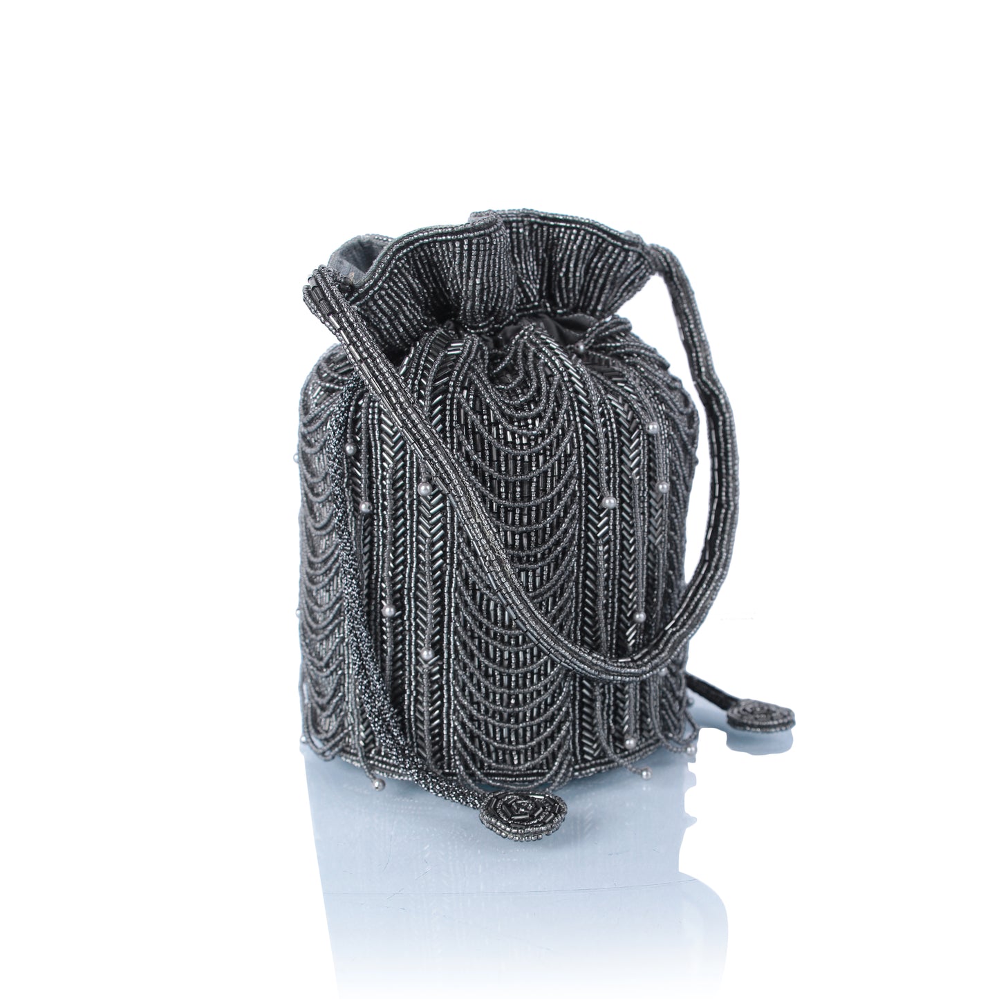 Grey beaded mini potli bag